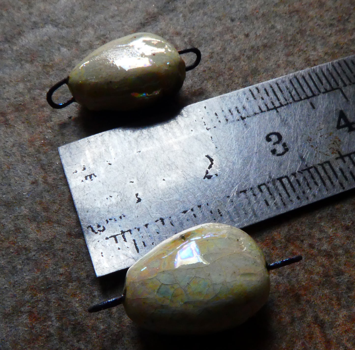 Ceramic Skull Earring Connectors - Crackle and Mother of Pearl Lustre