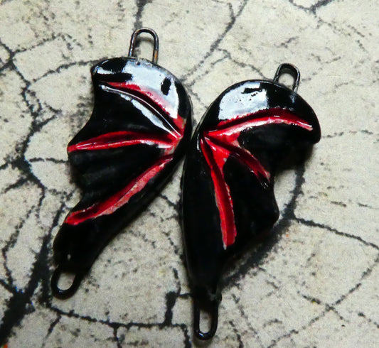 Ceramic Bat Wing Earring Connectors -Gloss Black