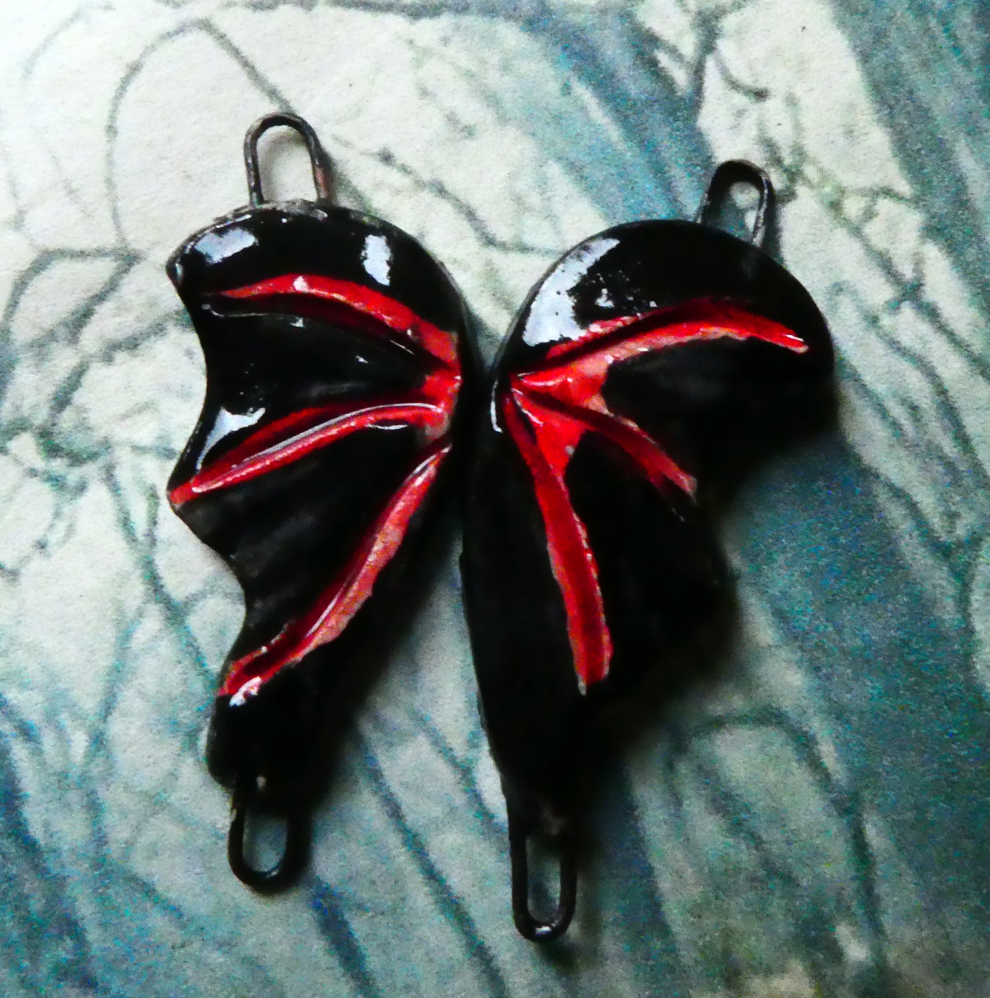 Ceramic Bat Wing Earring Connectors -Gloss Black
