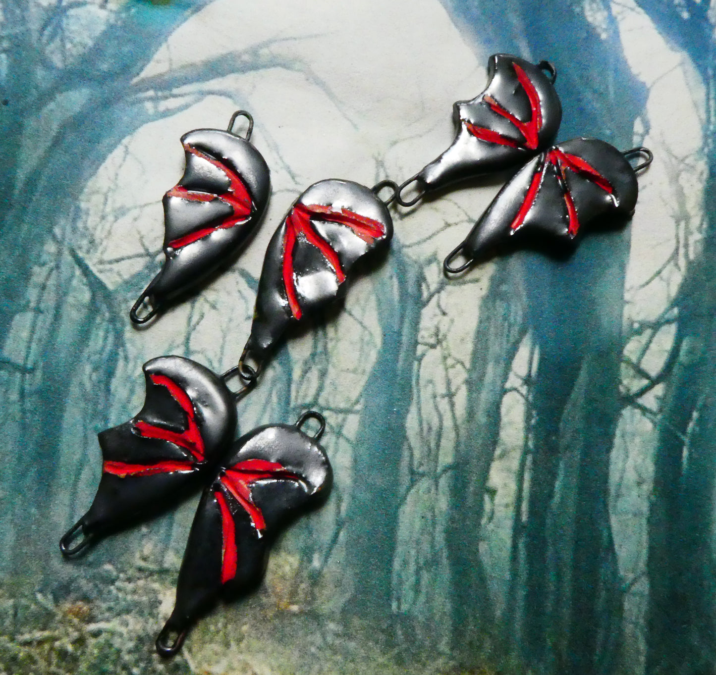 Ceramic Bat Wing Earring Connectors -Pewter