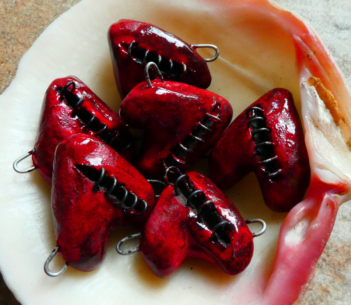 Ceramic Stapled Red Heart Mini Pendant