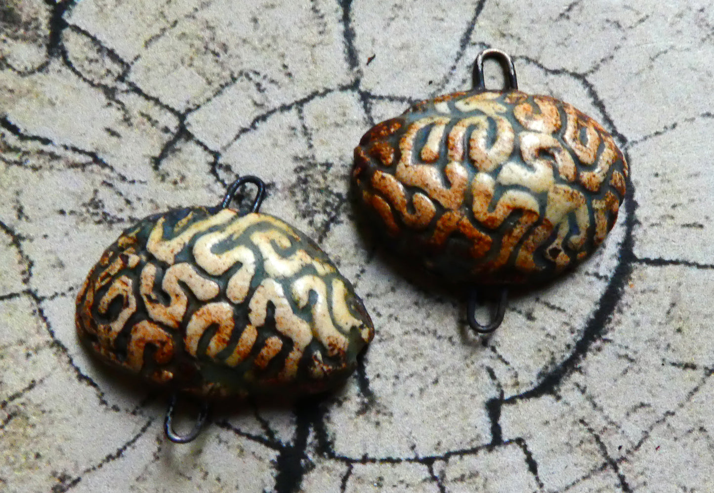 Ceramic Brain Heart Earring Connectors