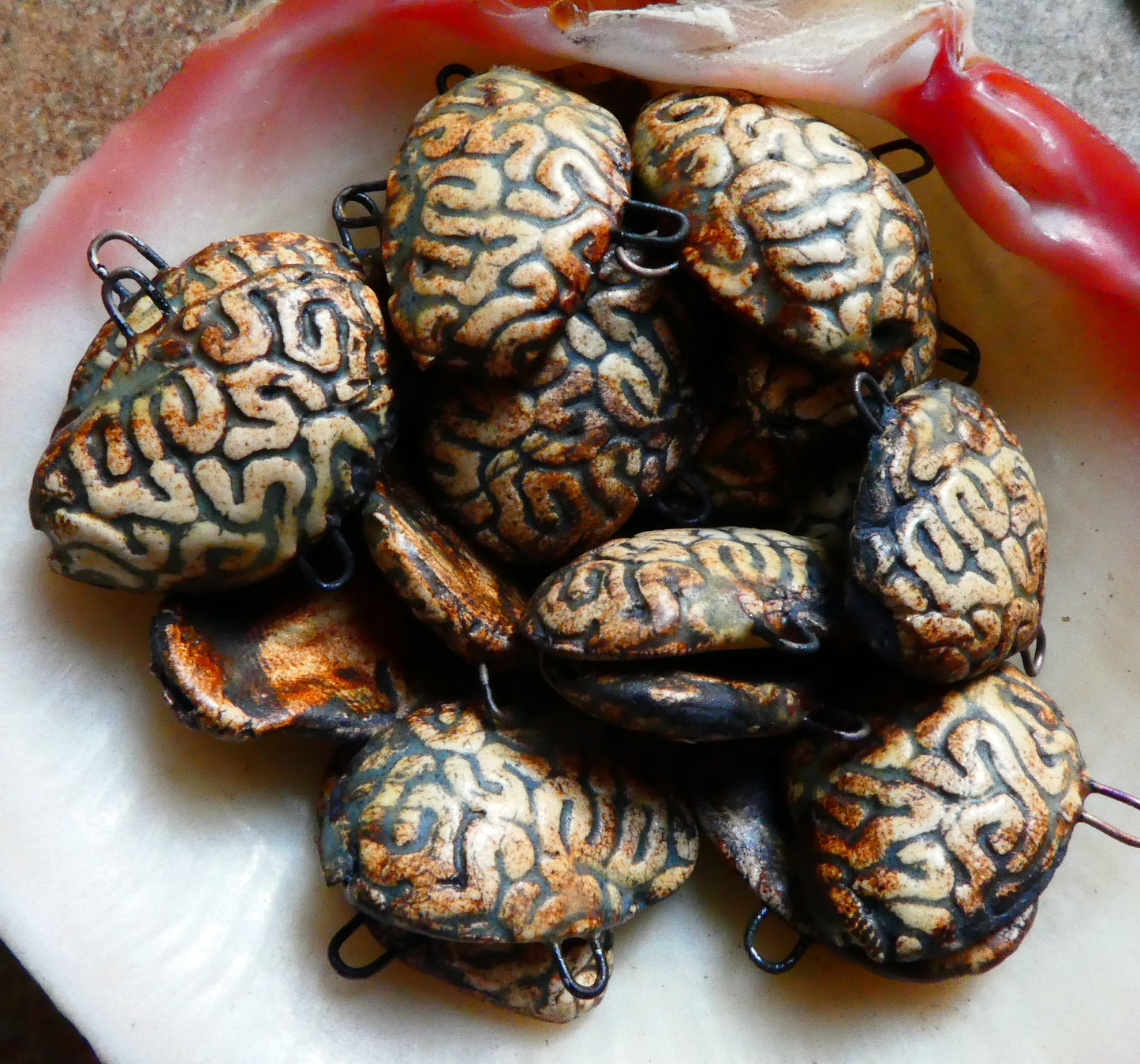 Ceramic Brain Heart Earring Connectors