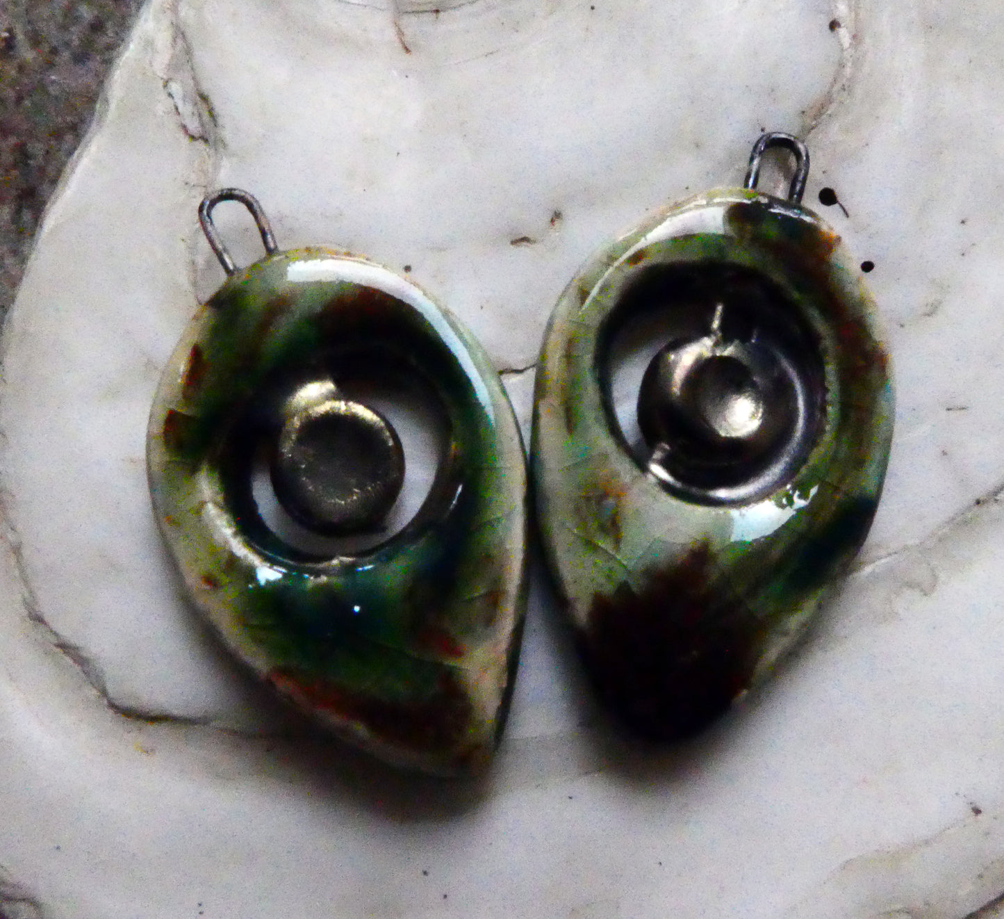 Ceramic Pointed Tear and Disc Earring Charms - Mocha Marble