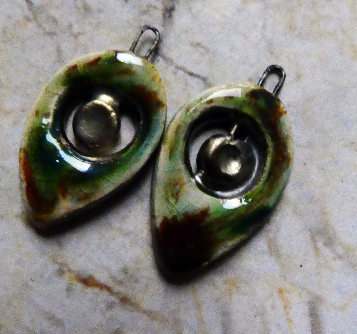 Ceramic Pointed Tear and Disc Earring Charms - Mocha Marble