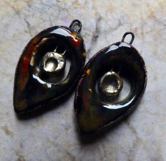 Ceramic Pointed Tear and Disc Earring Charms - Ironstone