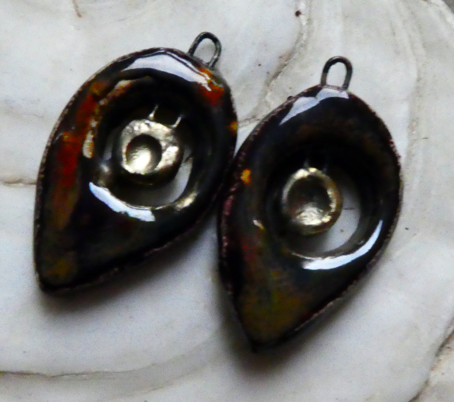 Ceramic Pointed Tear and Disc Earring Charms - Ironstone