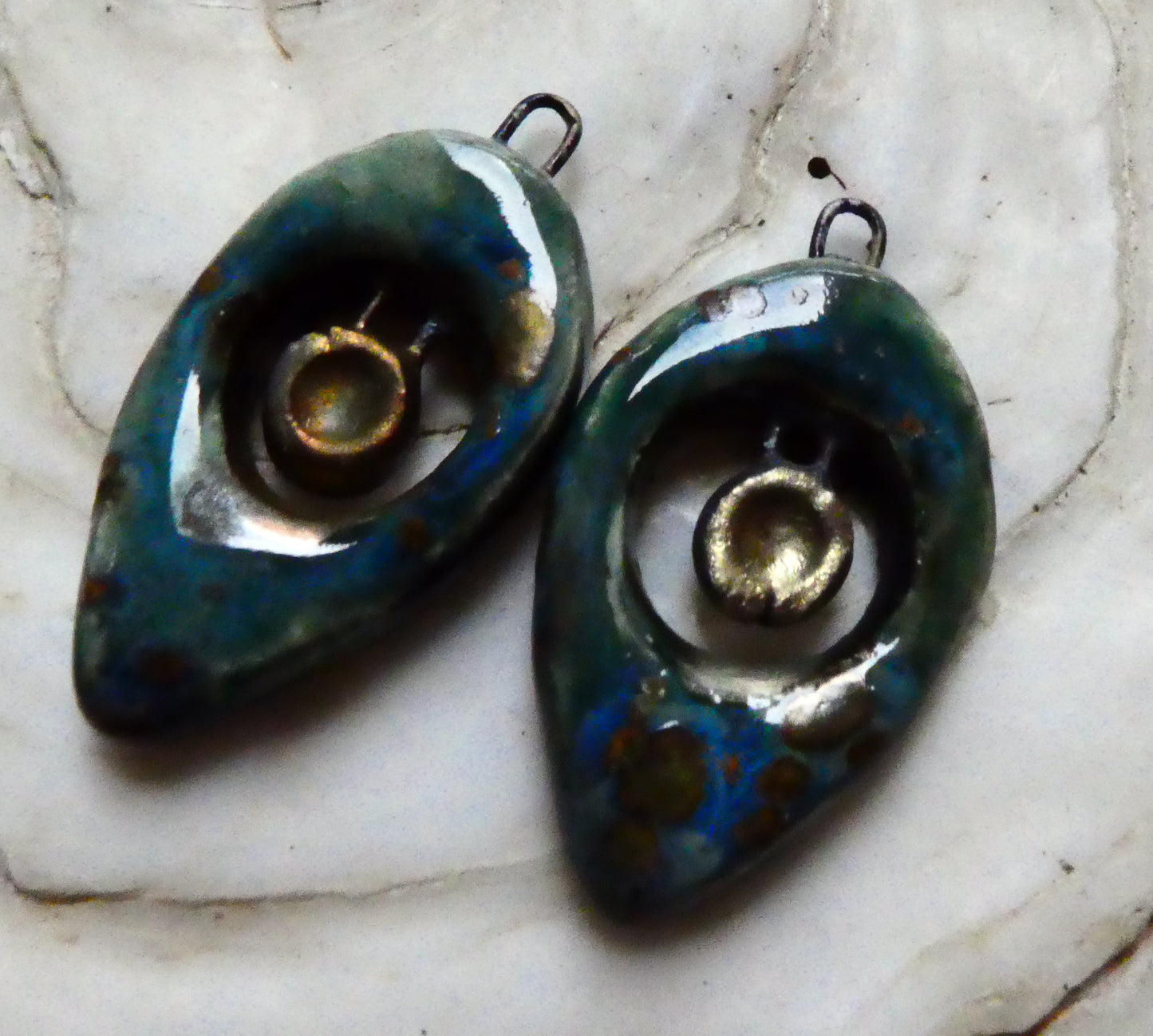 Ceramic Pointed Tear and Disc Earring Charms - Mystic Jade