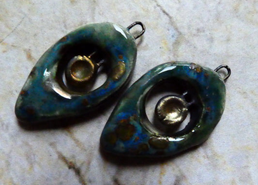 Ceramic Pointed Tear and Disc Earring Charms - Mystic Jade