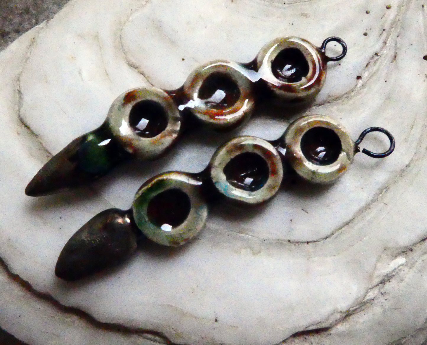 Ceramic Hoop Stack Earring Charms - Mocha Marble