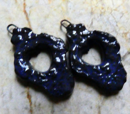 Ceramic Filligree Earring Charms - Pueblo Purple Black