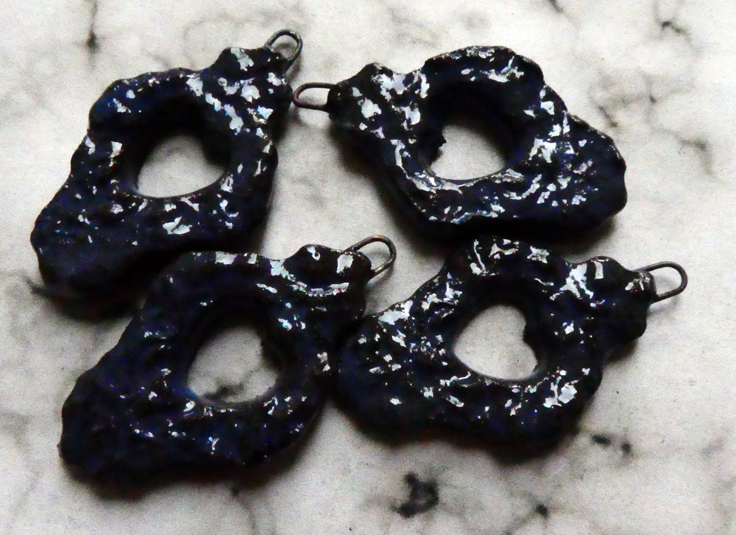 Ceramic Filligree Earring Charms - Pueblo Purple Black