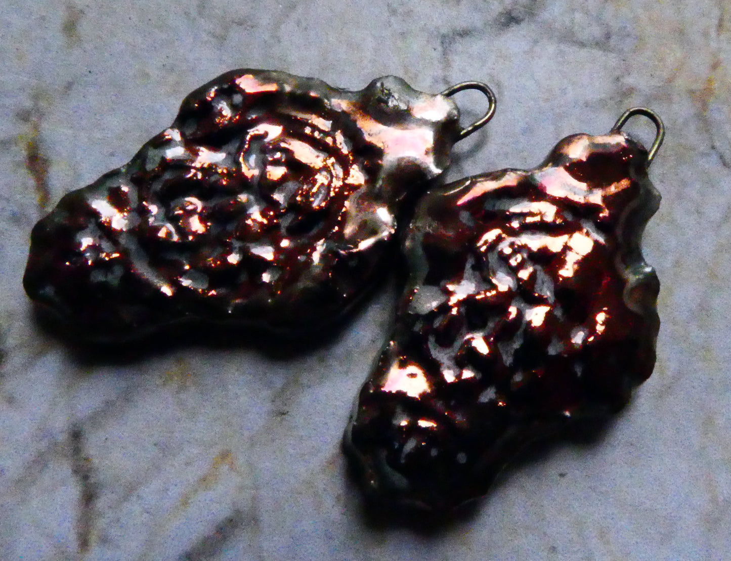 Ceramic Filligree Earring Charms -Copper Lustre