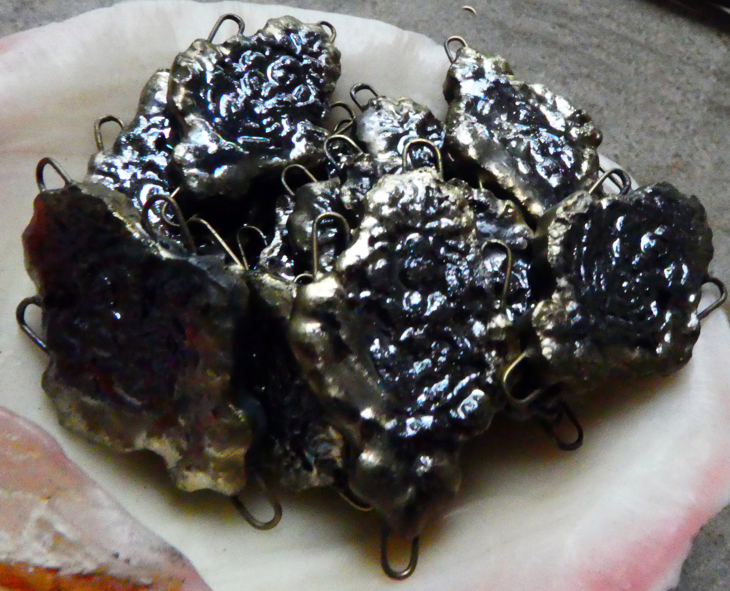 Black Filligree Earring Connectors -Mother of Pearl Lustre