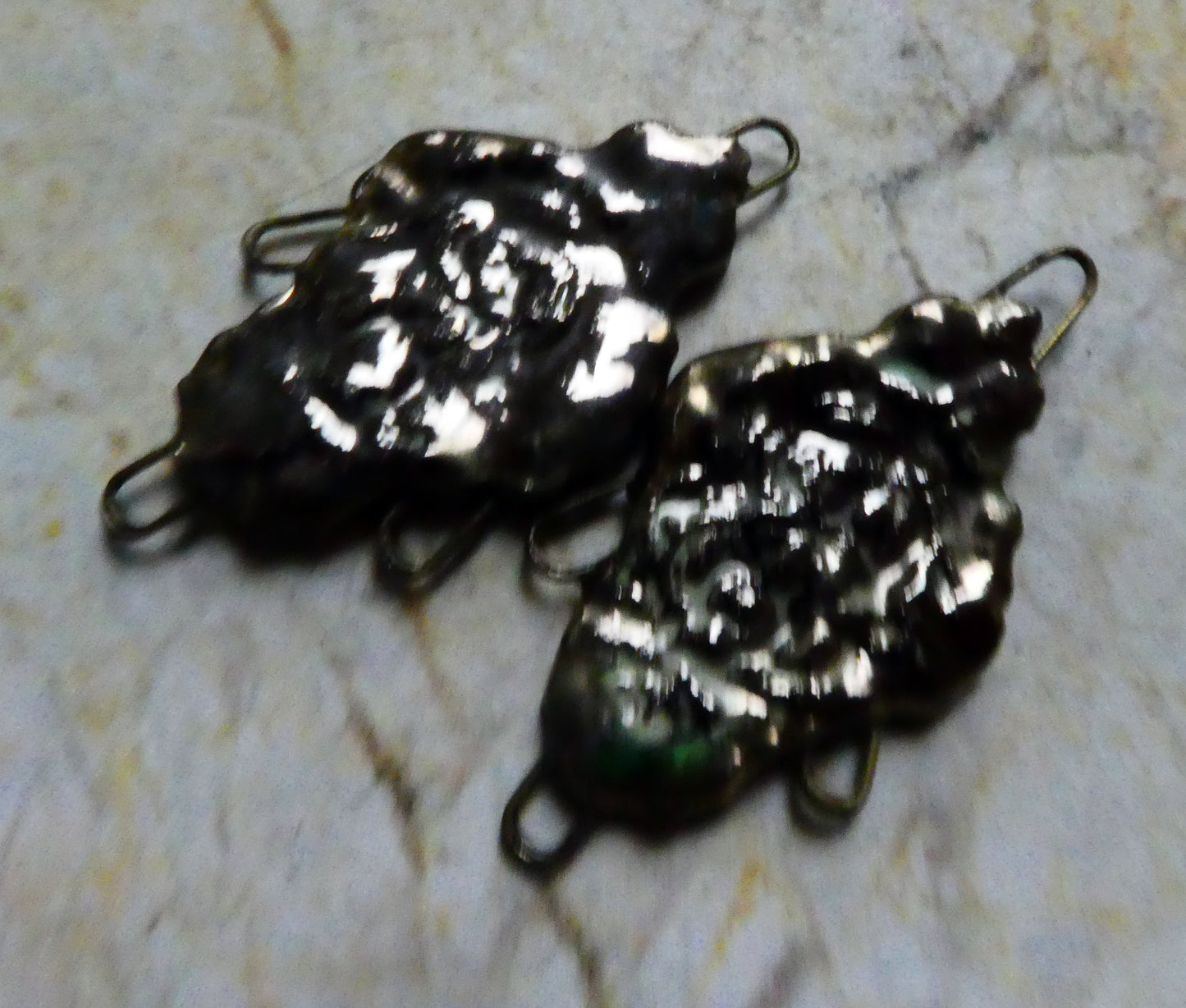 Ceramic Filligree Earring Connectors -Black Lustre