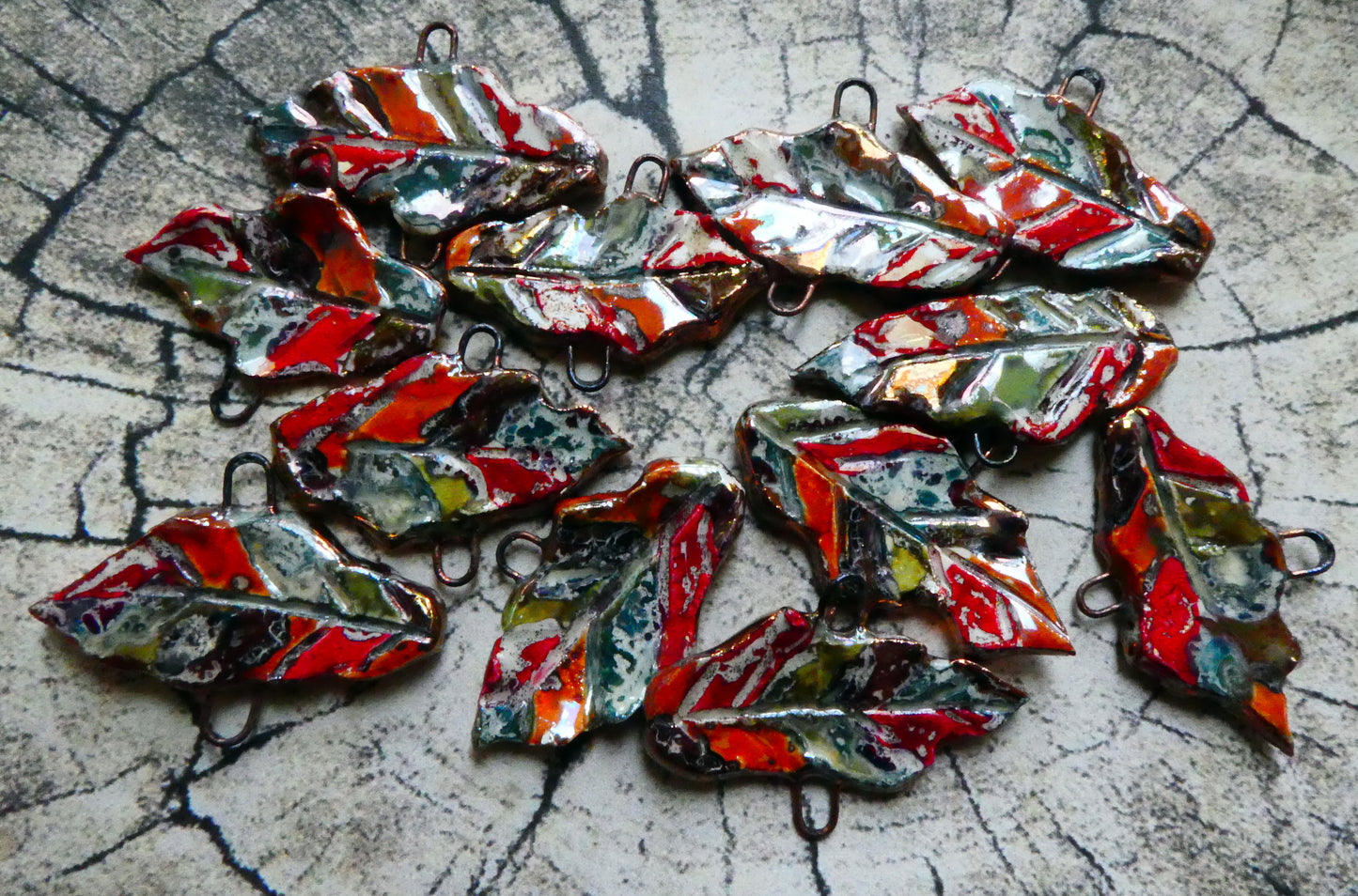 Ceramic Mixed Lustre Leaf Earring Connectors #2