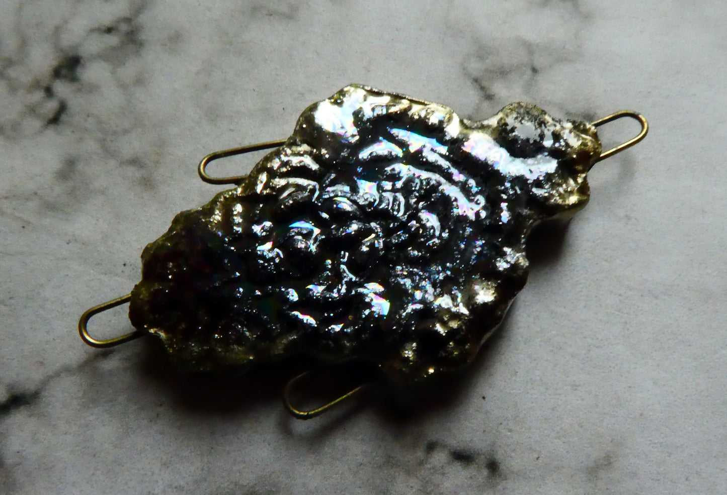 Black Filligree Necklace Connector -Mother of Pearl Lustre