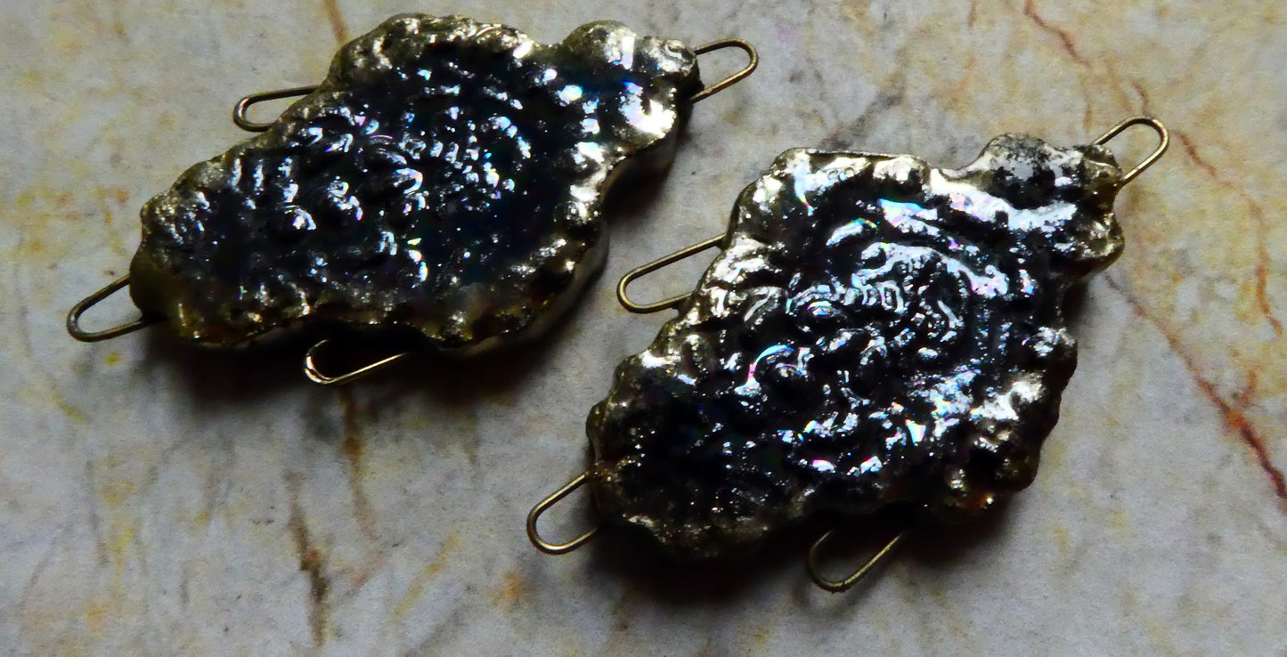 Black Filligree Necklace Connector -Mother of Pearl Lustre