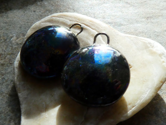 Ceramic Disc Drops Earring Charms -Dark Mother of Pearl Lustre