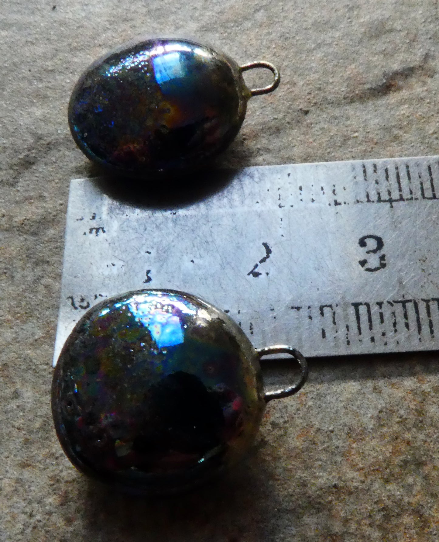 Ceramic Disc Drops Earring Charms -Dark Mother of Pearl Lustre