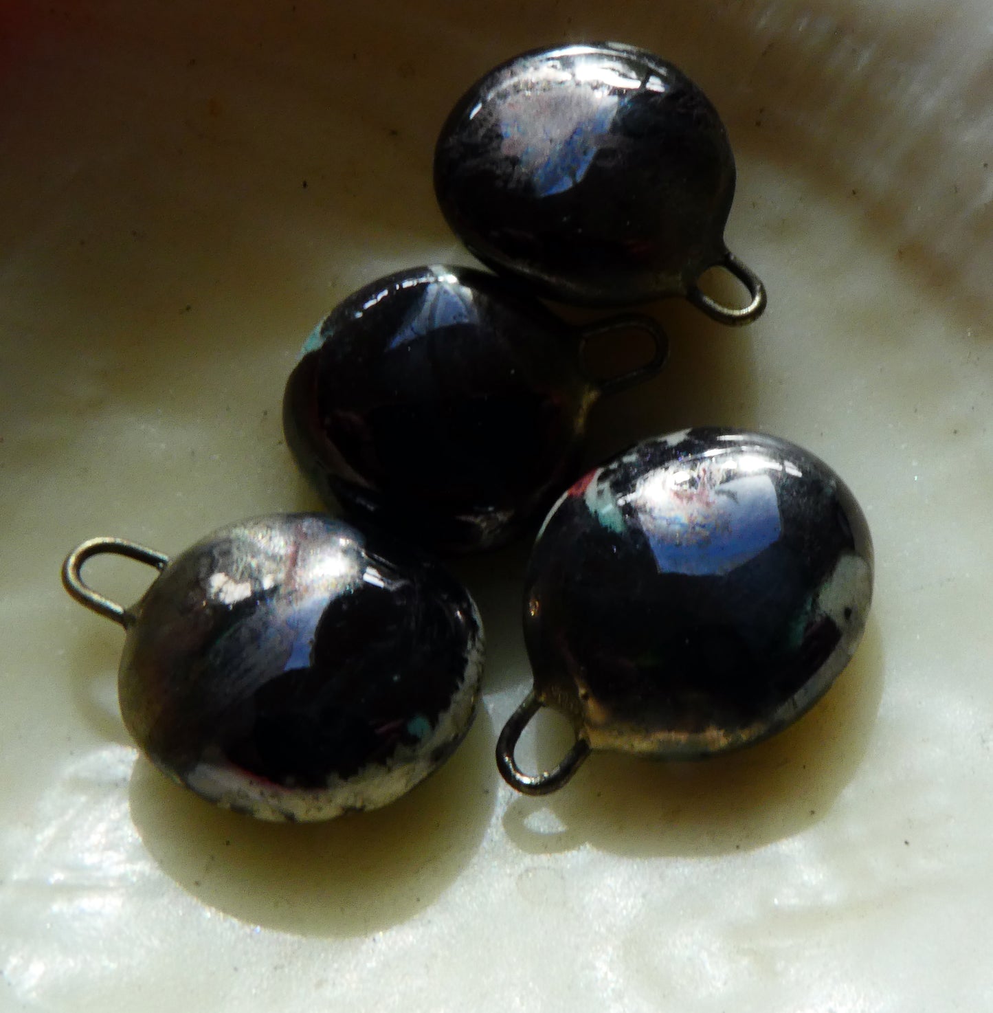 Ceramic Disc Drops Earring Charms -Patchy Black Lustre