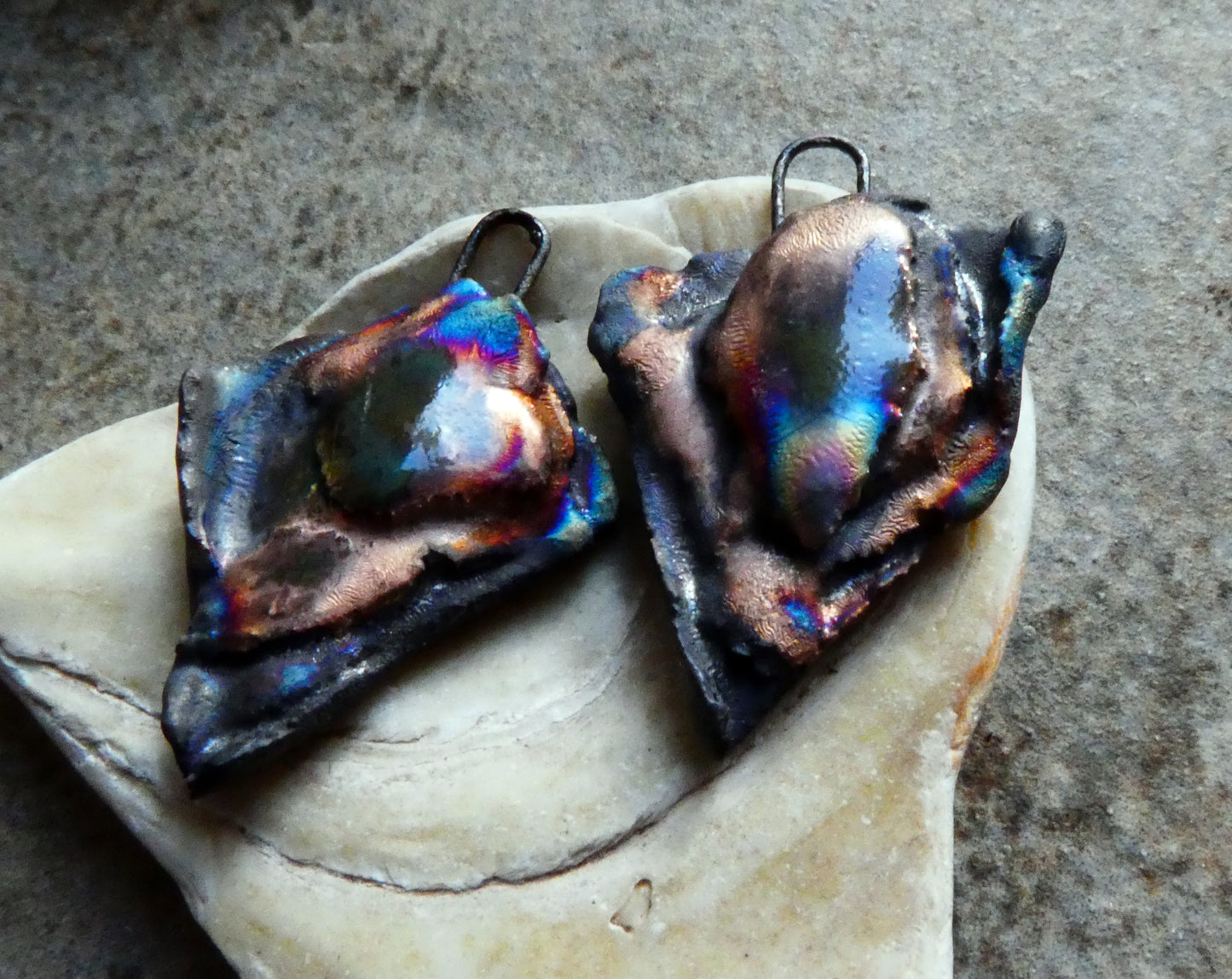 Ceramic Scorched Flaky Slate Shards Earring Charms