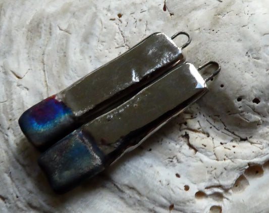 Ceramic Flat Sticks Earring Charms -Platinum Lustre