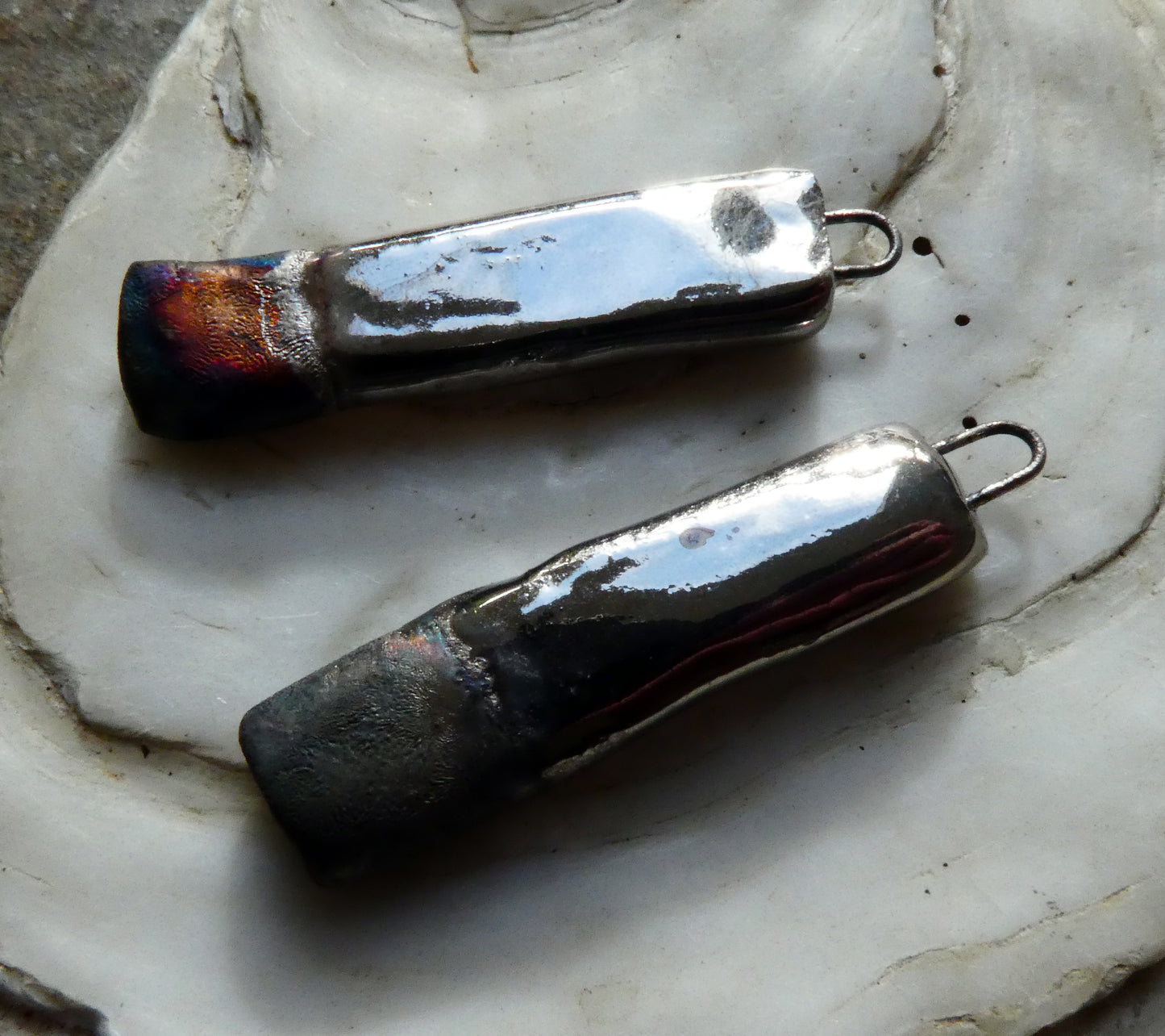 Ceramic Flat Sticks Earring Charms -Platinum Lustre