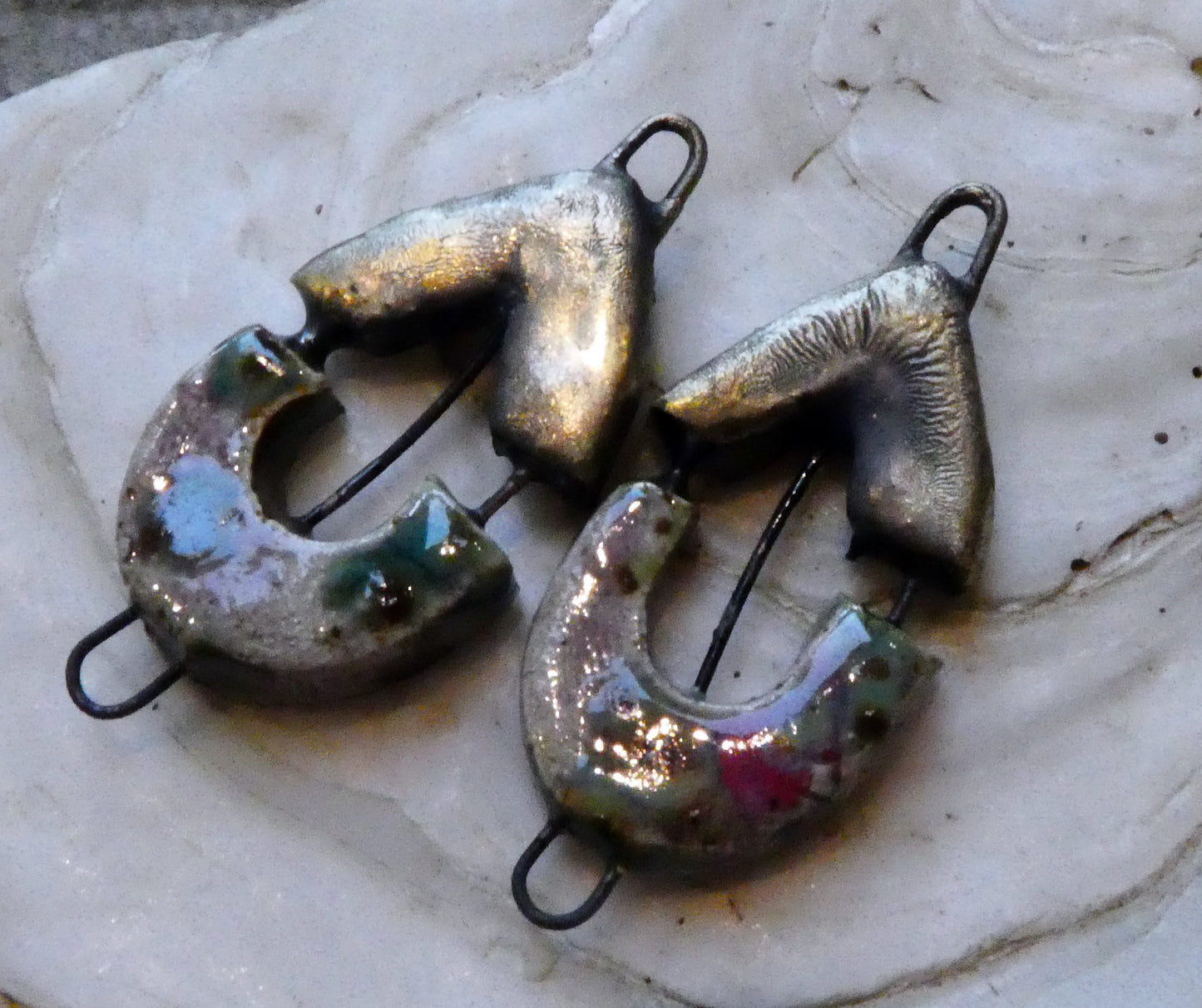 Ceramic Semi Circle and V Shaped Earring Connectors - Lilac Cosmos