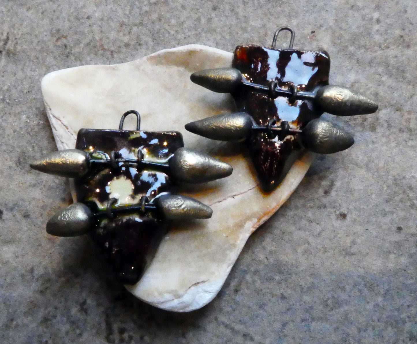 Ceramic Spear Shields Earring Charms - Dune