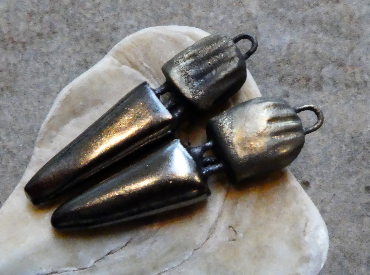 Ceramic Split Flat Spikes Earring Charms - Pewter