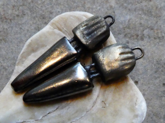 Ceramic Split Flat Spikes Earring Charms - Pewter