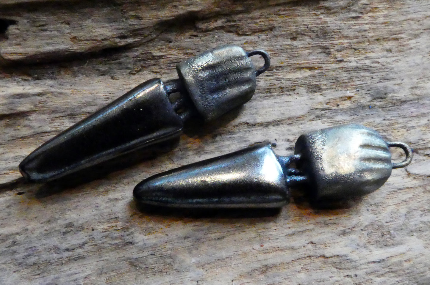 Ceramic Split Flat Spikes Earring Charms - Pewter
