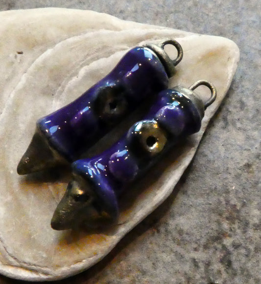 Ceramic Pointy Barrel Earring Charms -Dark Purple