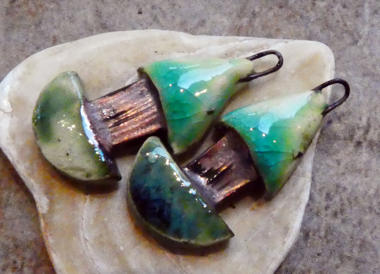 Ceramic Semi Circle and Triangle Multi Strand Earring Charms - Rockpool and Lime