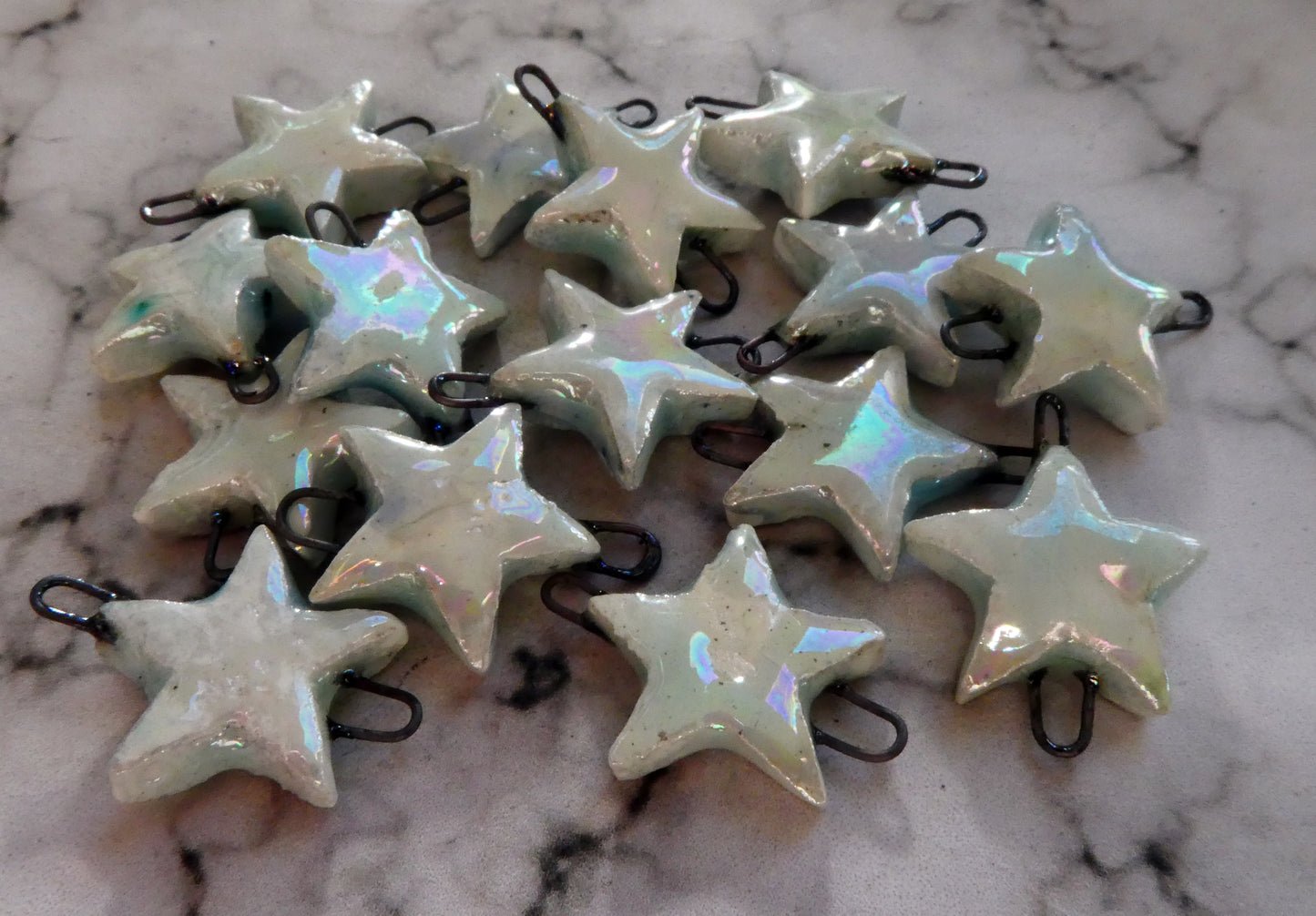 Porcelain Stars Earring Connectors -Mother of Pearl Lustre