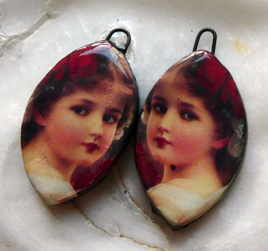 Ceramic Victorian Angel Decal Earring Charms - #11