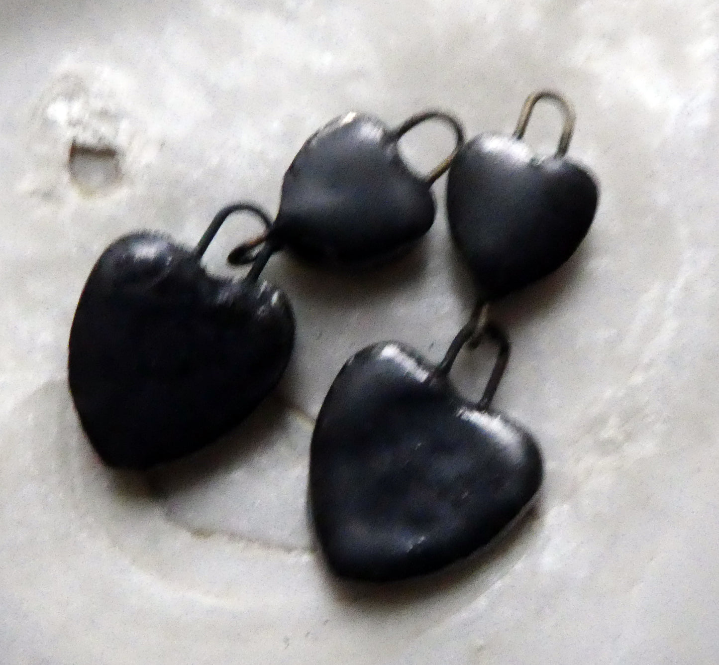 Ceramic Double Heart Earring Dangles - Pewter