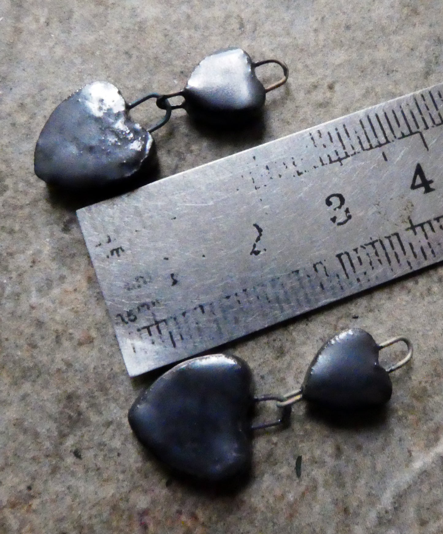 Ceramic Double Heart Earring Dangles - Pewter