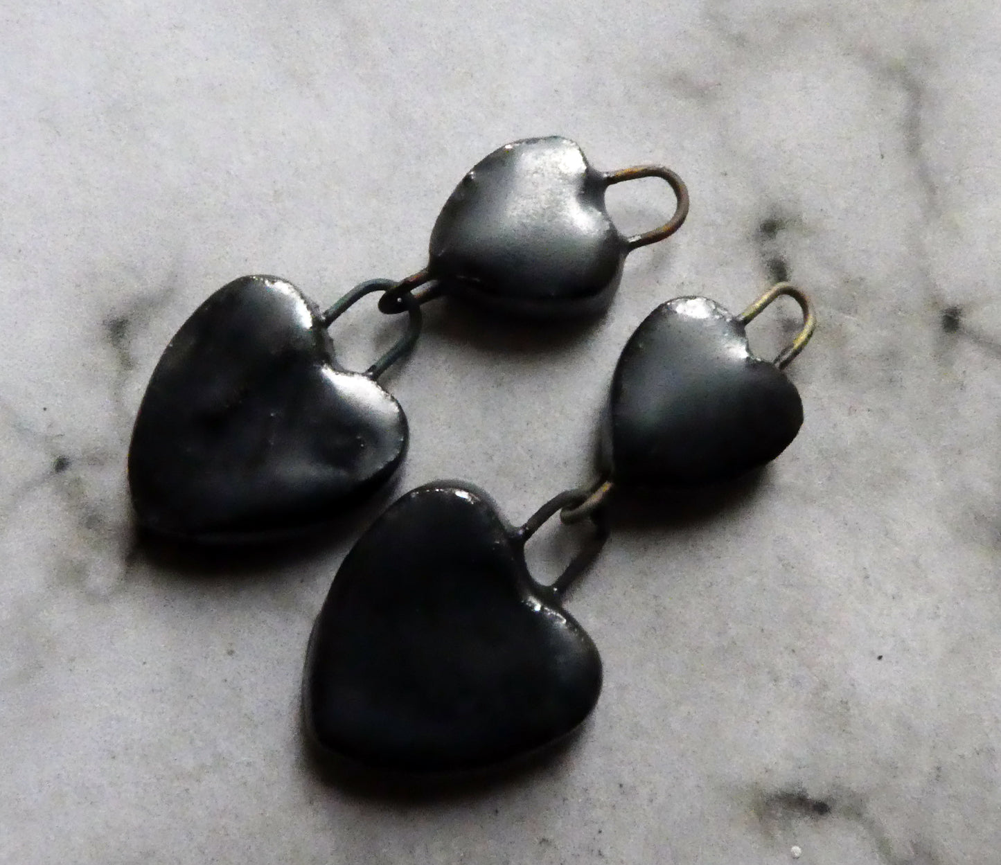 Ceramic Double Heart Earring Dangles - Pewter
