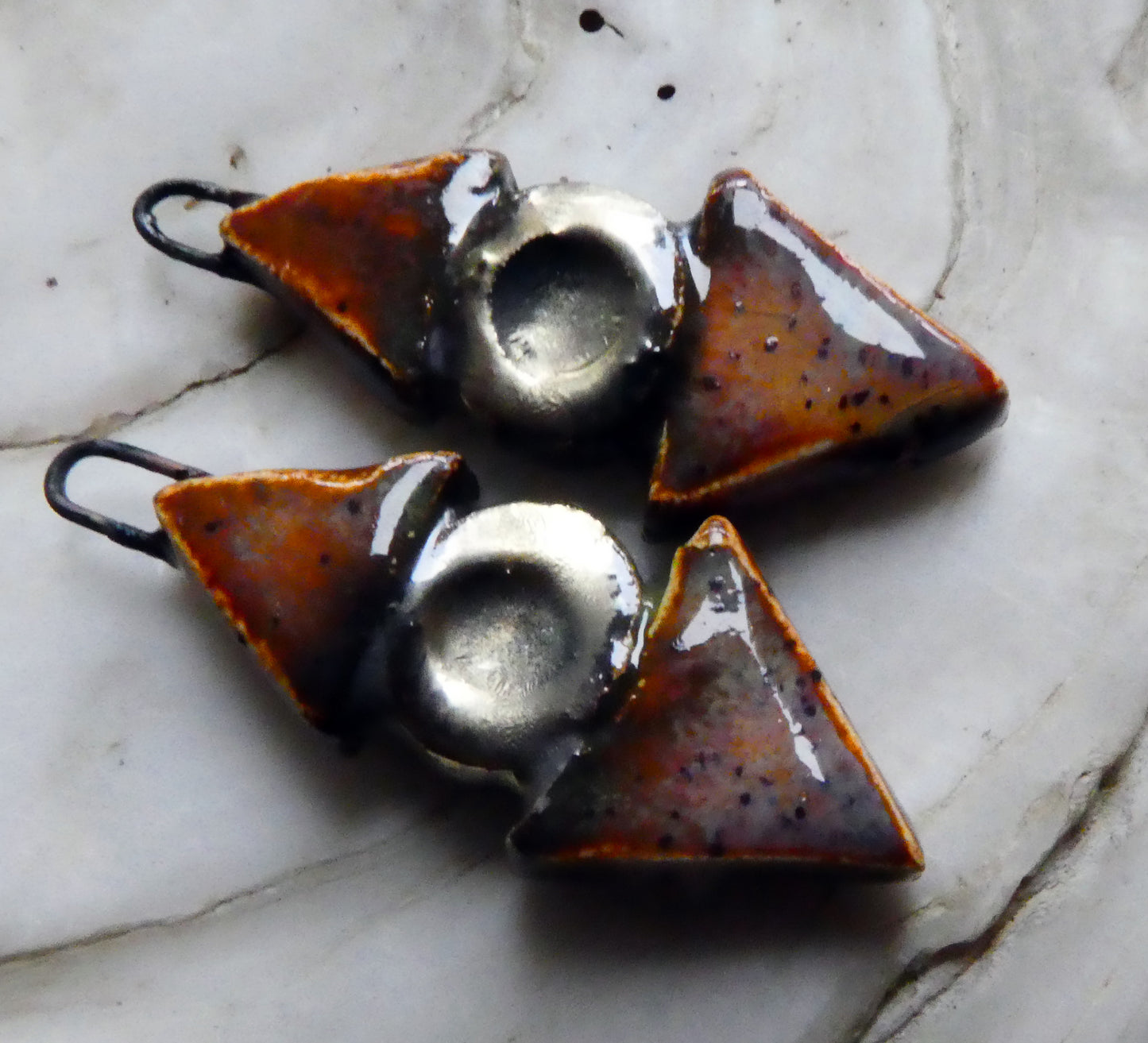 Ceramic Triangle and Disc Earring Charms -Amber Ash