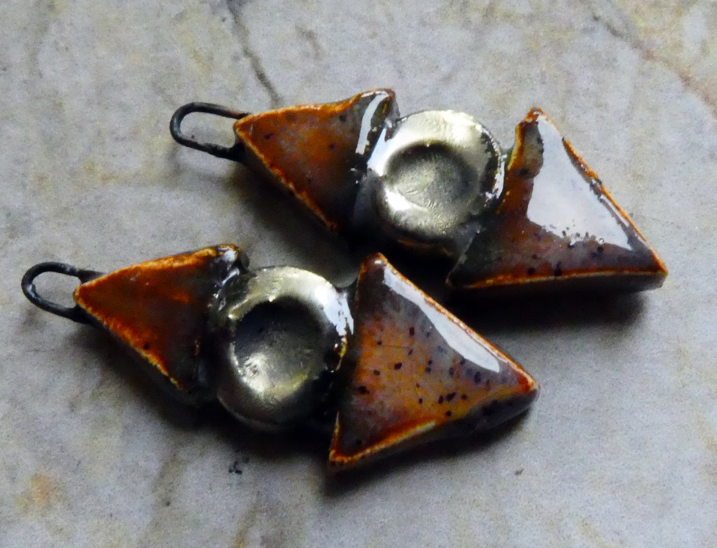 Ceramic Triangle and Disc Earring Charms -Amber Ash