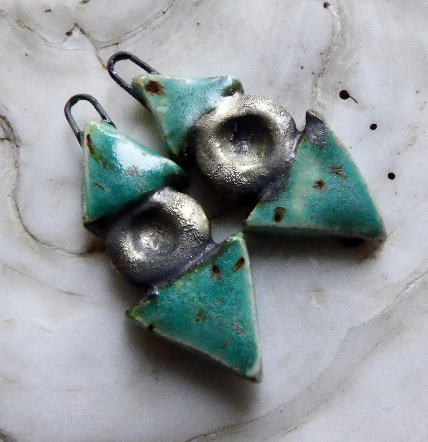 Ceramic Triangle and Disc Earring Charms -Turquoise Sprinkle