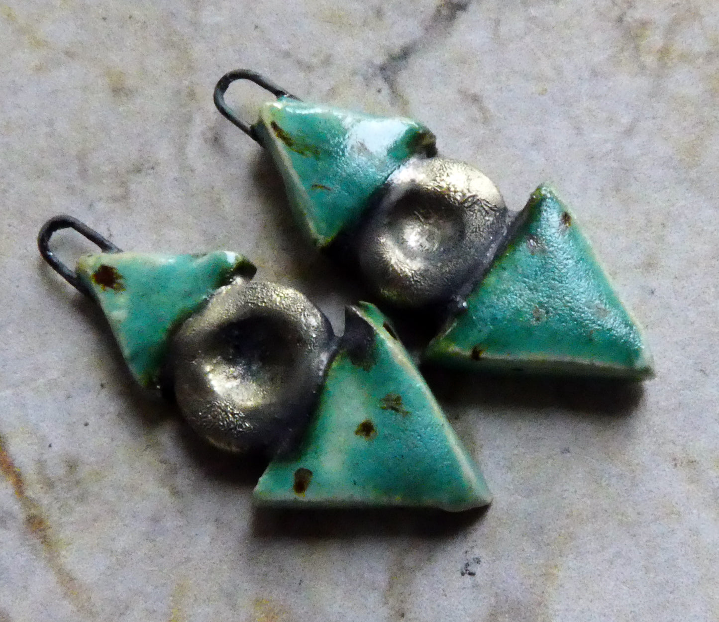 Ceramic Triangle and Disc Earring Charms -Turquoise Sprinkle