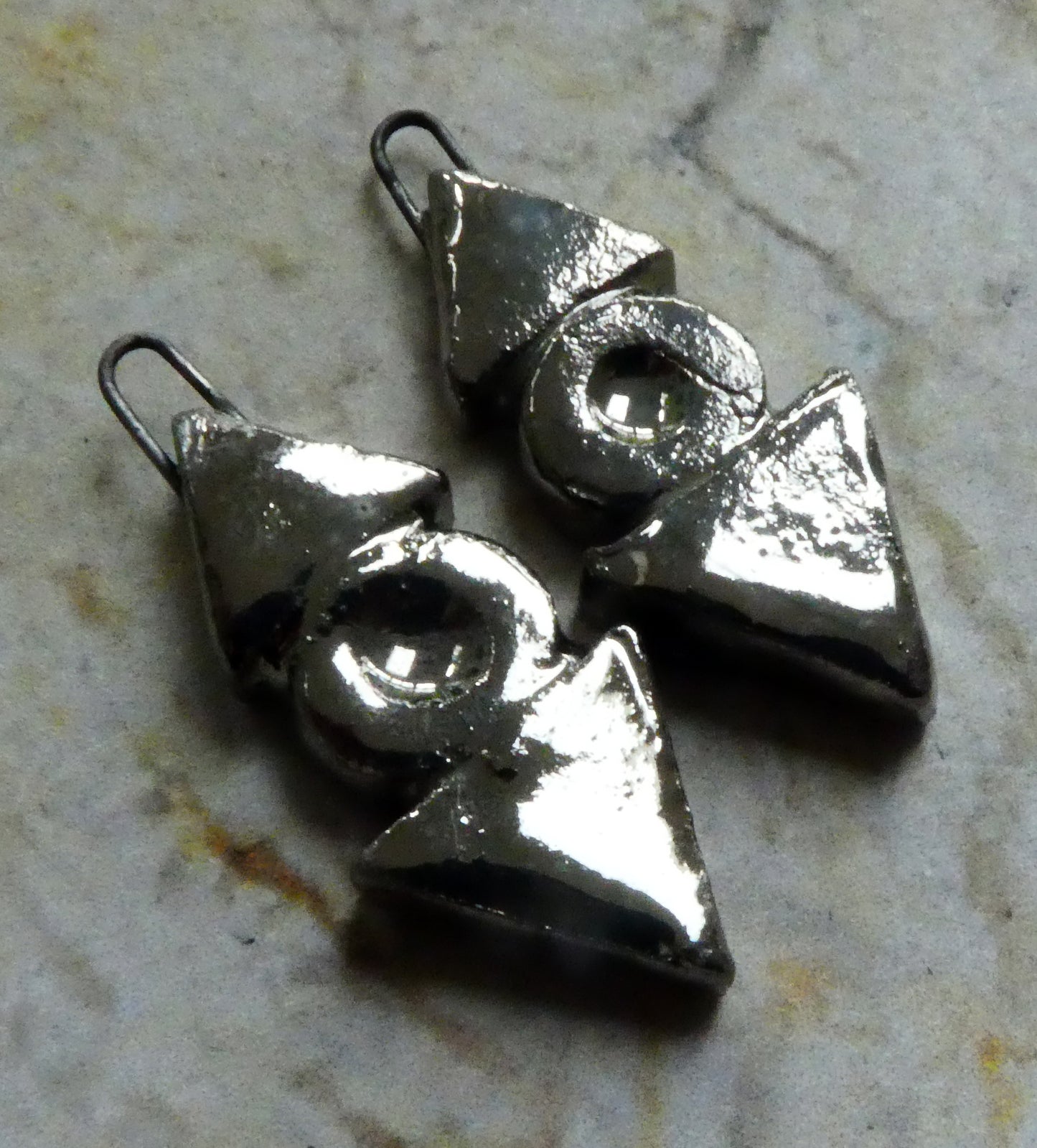 Ceramic Triangle and Disc Earring Charms -Platinum Lustre