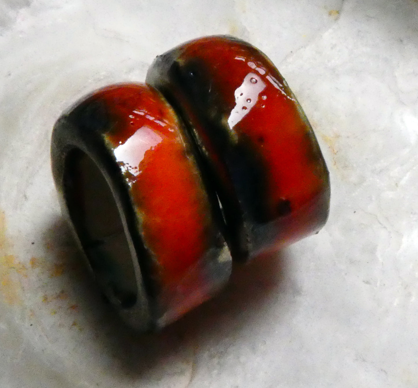 Ceramic Glazed Hoop Earring Charms - Vermillion Sunburst