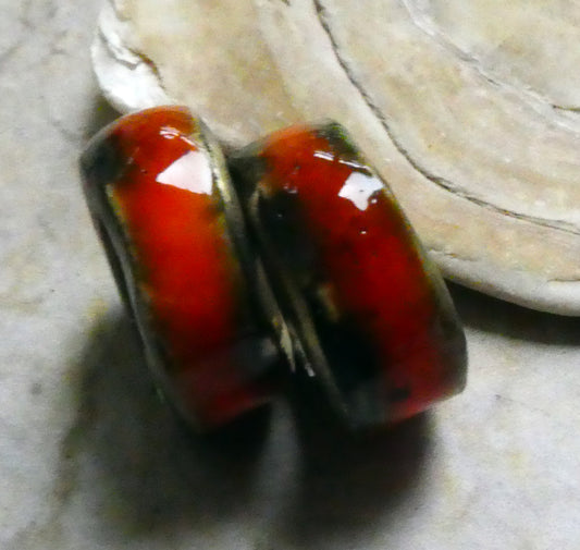 Ceramic Glazed Hoop Earring Charms - Vermillion Sunburst