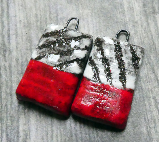 Ceramic Sgraffito Tablet Earring Charms#1