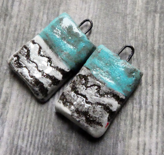 Ceramic Sgraffito Tablet Earring Charms#11