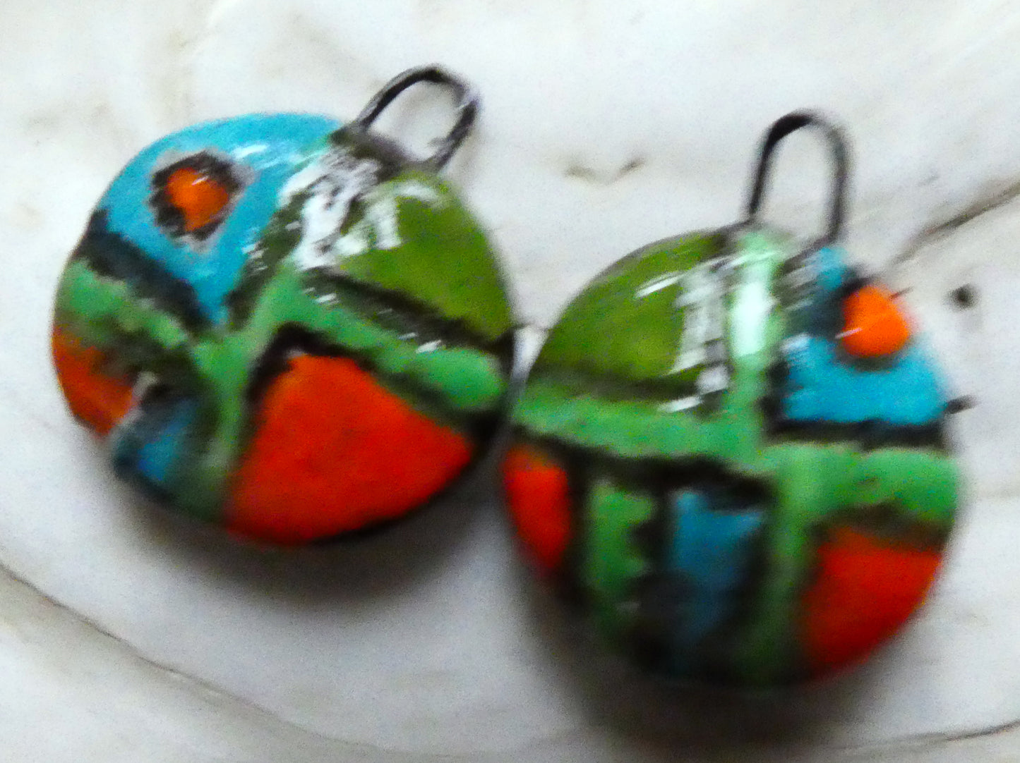 Ceramic Sgraffito Disc Earring Charms#17